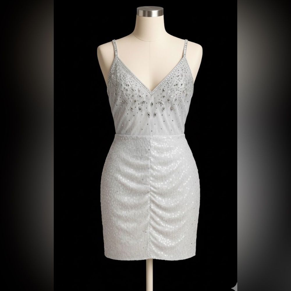 NIKBK Sequin Embellished White Mini Dress - Size M | Sparkly Party Bodycon